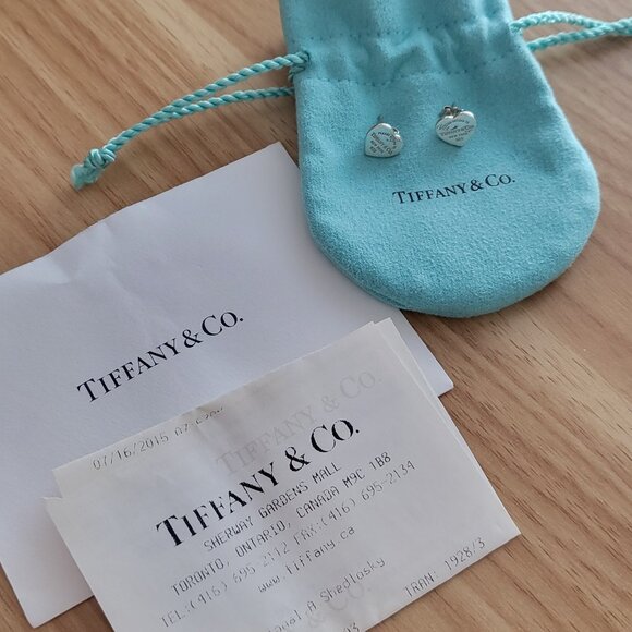 TIFFANY & CO. Heart Tag Stud Earrings Sterling Silver - Picture 1 of 5